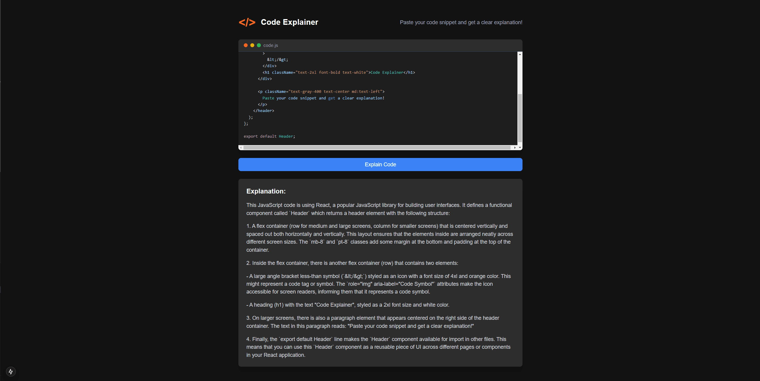 Screenshot 1 of Code Explainer