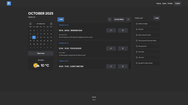 Skjermbilde fra prosjektet Planner Dash